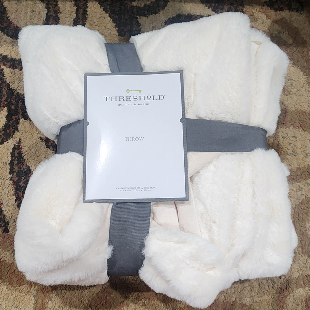 Faux Rabbit Fur Throw Blanket - Threshold Beige 50" X 60"